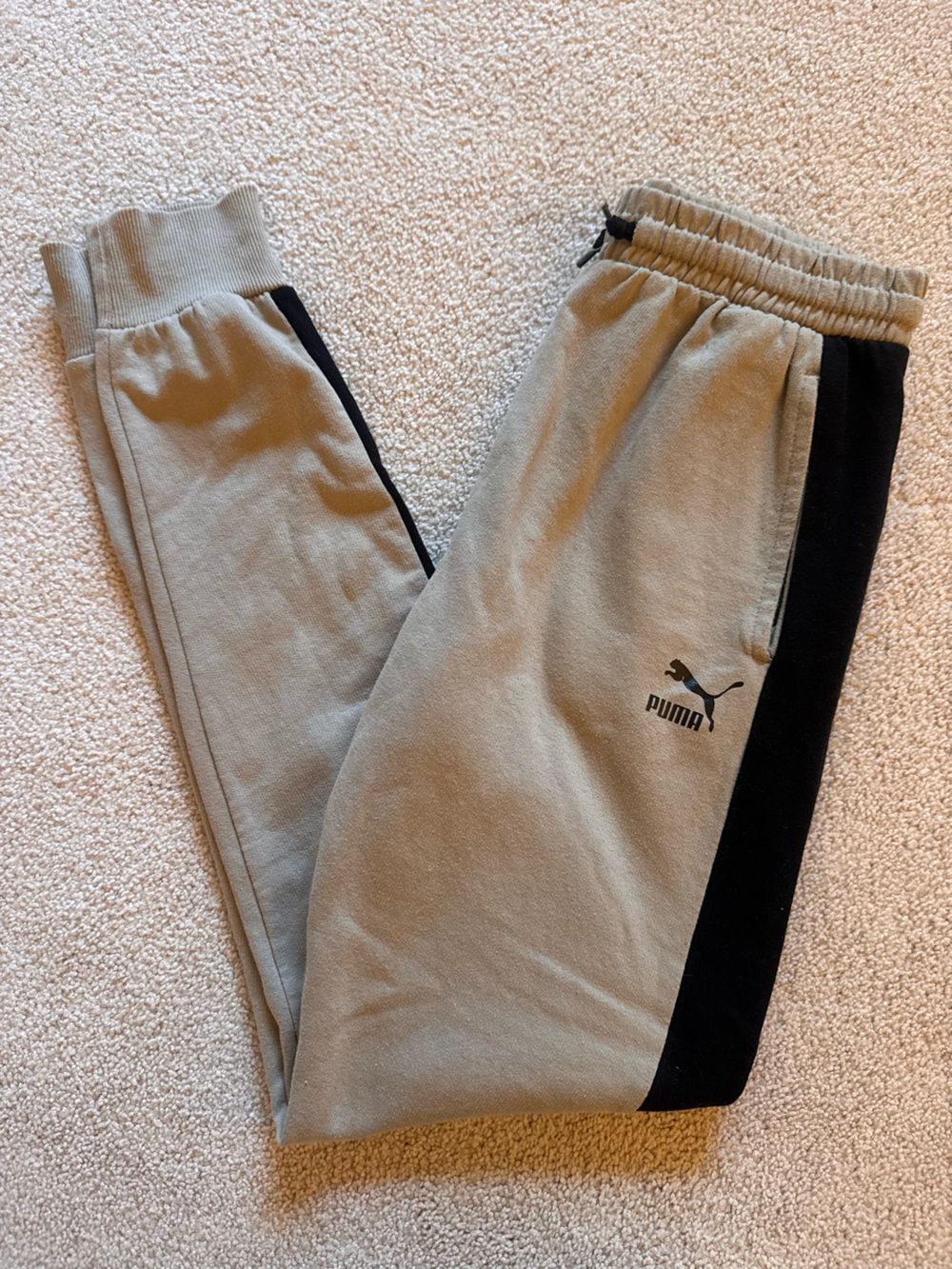 Puma Kids Boys Tan Black Side-Panel Joggers EUC Size XL